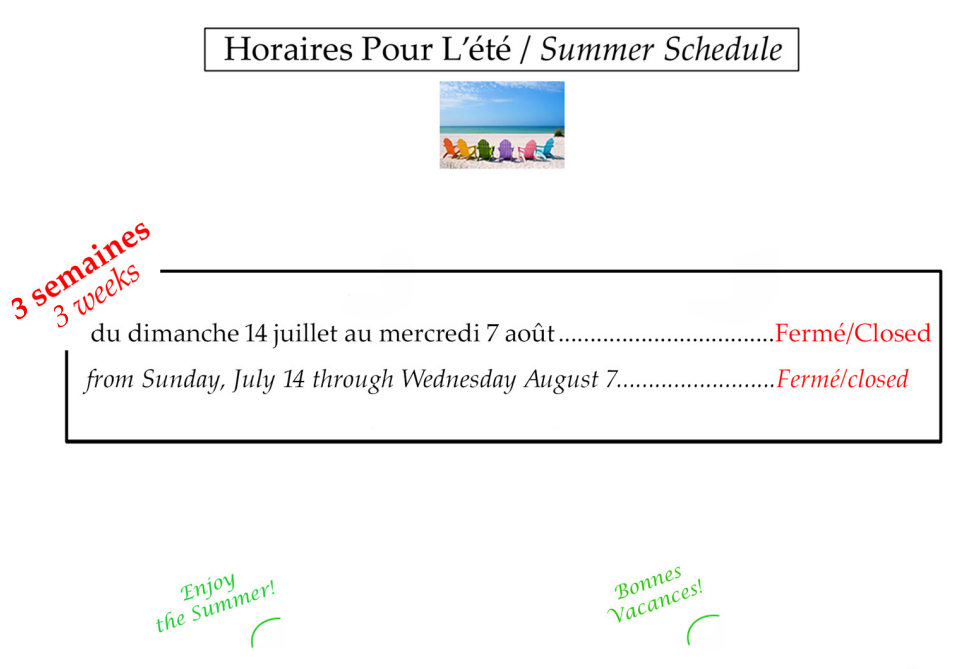 Horaire de vacances, �t� 2024